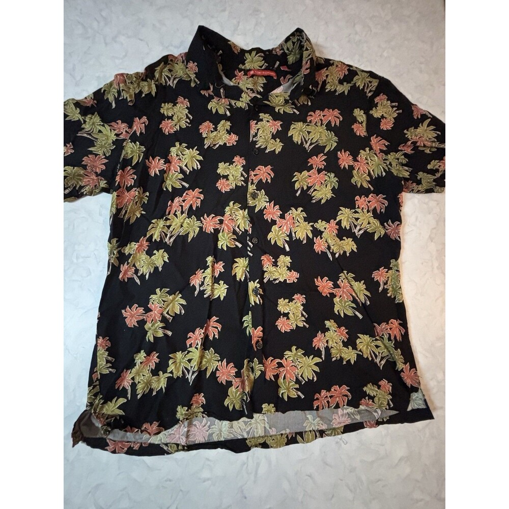 Tori Richard Hawaiian Shirt Mens XL Black Palm Tree Aloha Resort Viscose USA